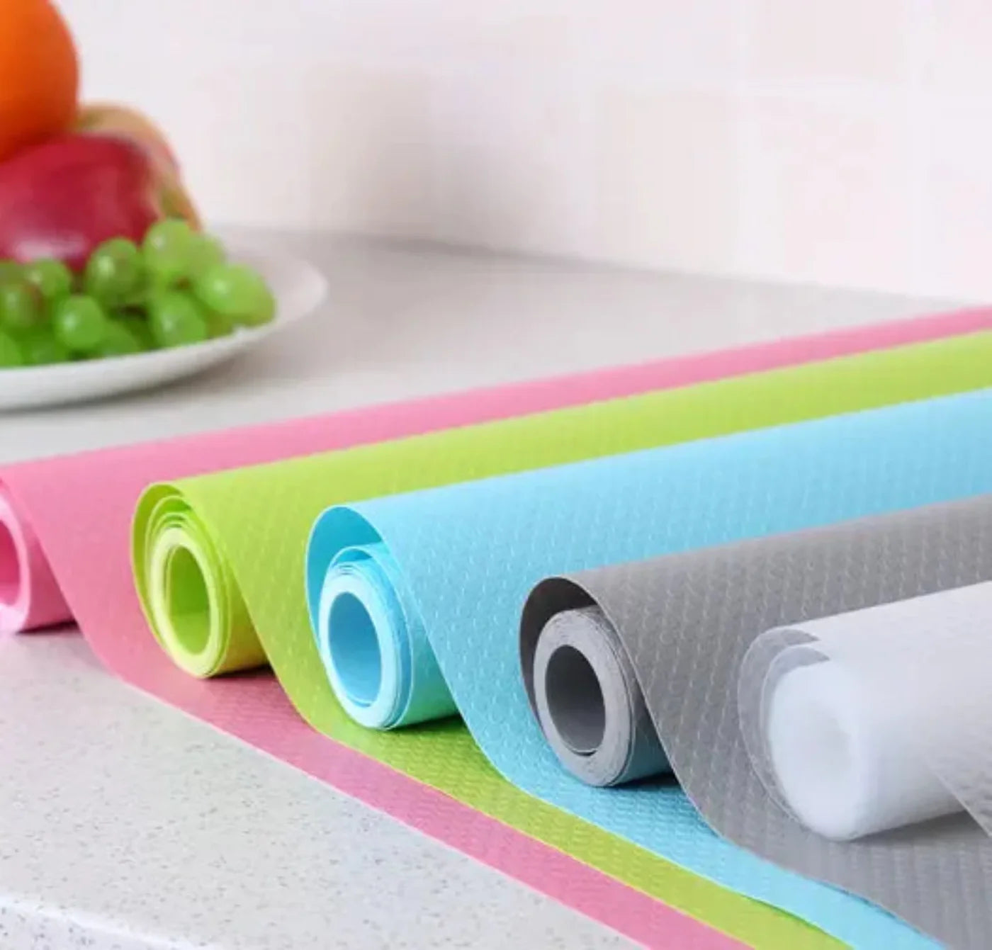 2 ROLLS WATERPROOF ANTI SLIP FOAMIC SHEETS FOR SHELVES CUPBOARD WARDROBE KITCHEN CABINET FRIDGE AND DINING TABLE (RANDOM DESIGN)