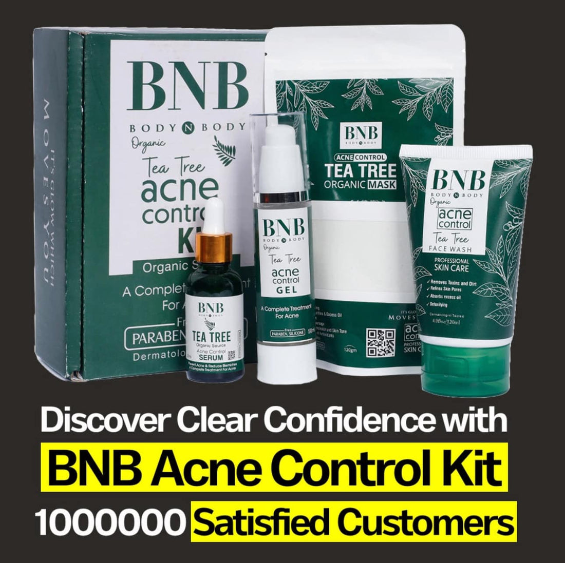 BNB Acne Control Kit 4in1 Tea Tree Face Korean Glow Organic Brightening Glow Face Wash + Mask + Serum + Gel