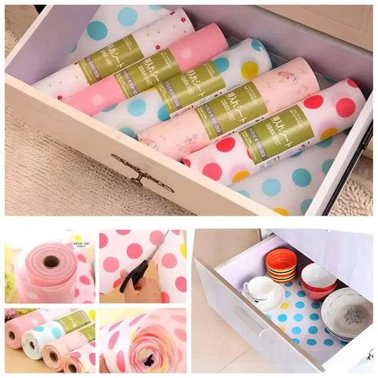 2 ROLLS WATERPROOF ANTI SLIP FOAMIC SHEETS FOR SHELVES CUPBOARD WARDROBE KITCHEN CABINET FRIDGE AND DINING TABLE (RANDOM DESIGN)