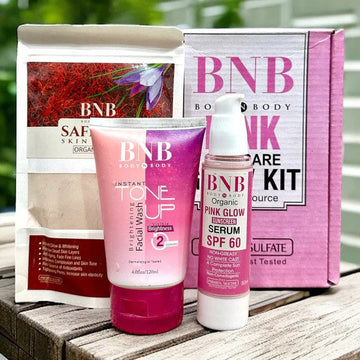 BNB Pink Glow Kit Face Korean Organic Brightening 3in1 Toneup Facewash + Safron Mask + SPF 60 Serum