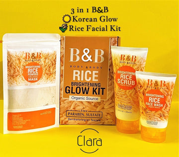 BNB Rice Facial Kit 3in1 Organic Brightening Glow Korean Face Scrub + Wash + Mask