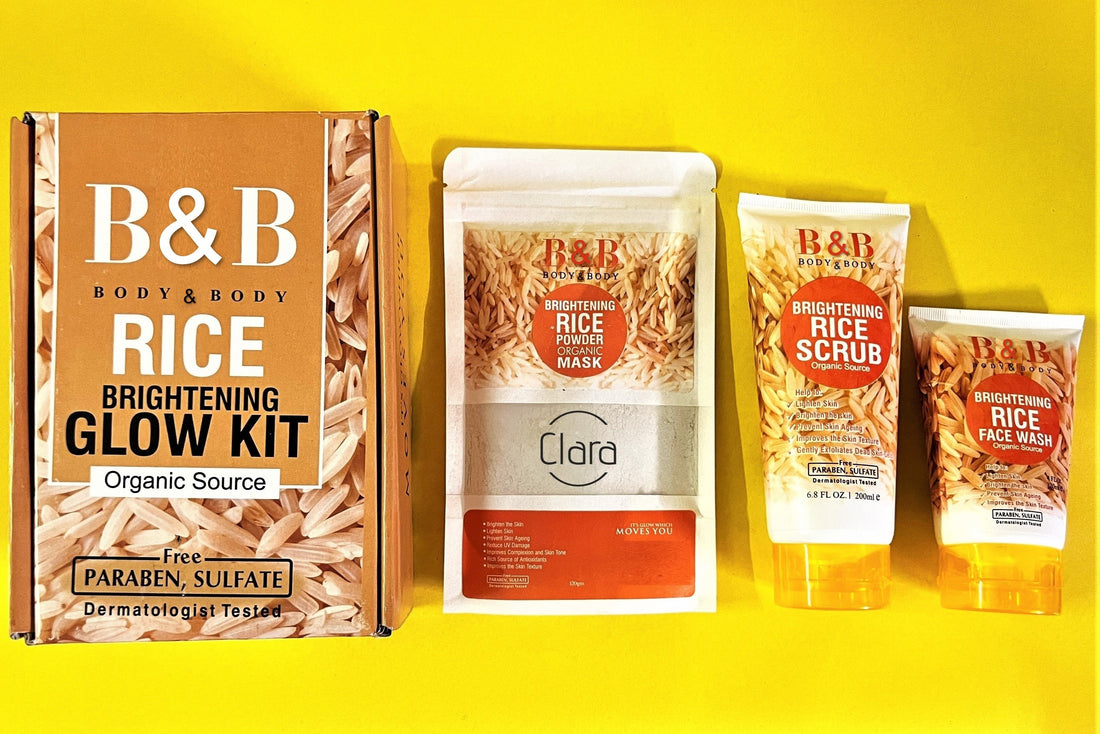 BNB Rice Facial Kit 3in1 Organic Brightening Glow Korean Face Scrub + Wash + Mask