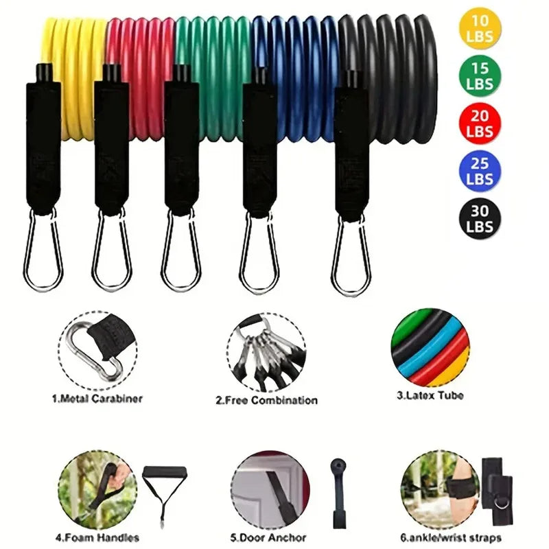 11 Piece Power Resistance Band Set Strength Training